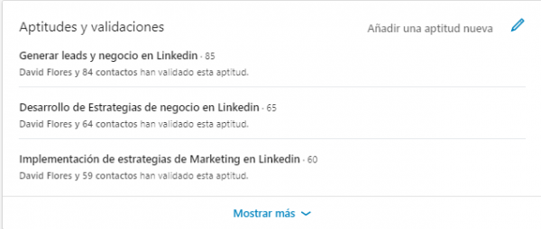Perfil Linkedin Aptitudes y validaciones