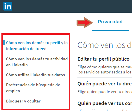 Cómo configurar Linkedin opciones de Privacidad