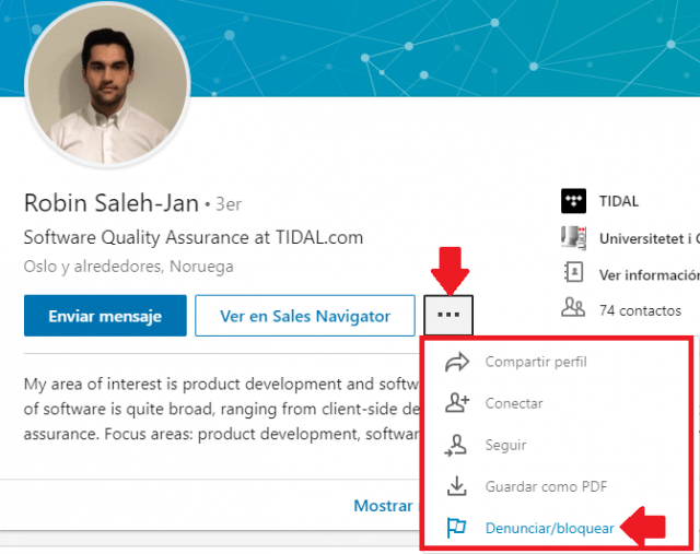 Bloquear contactos Linkedin proceso
