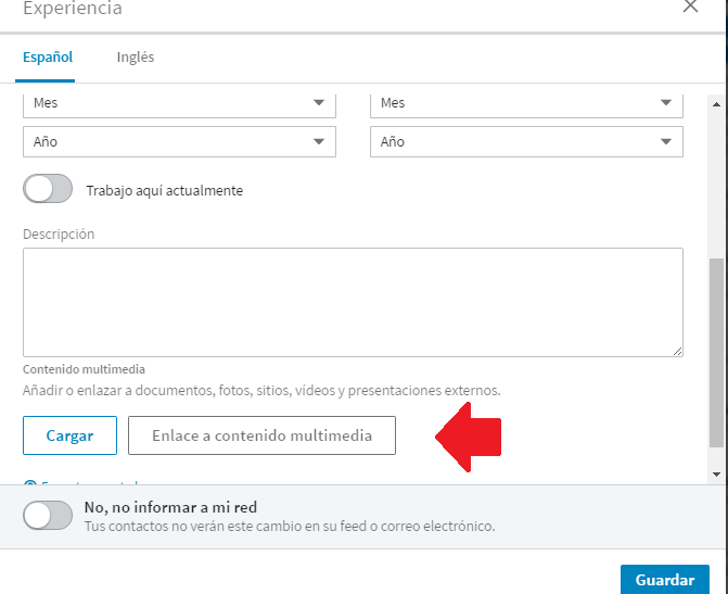 Cargar enlace en Experiencia Linkedin