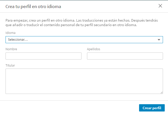crear perfil otro idioma perfil linkedin nuevo subpantalla
