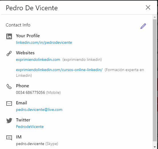 Mejoras en el perfil Linkedin contact info