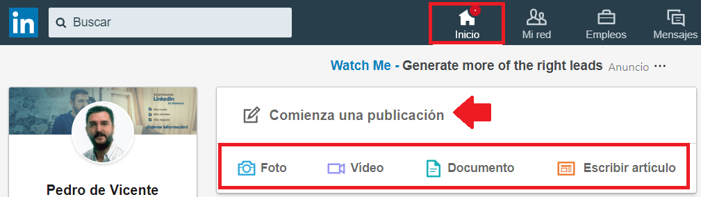 Perfil Linkedin - Caja de actualización