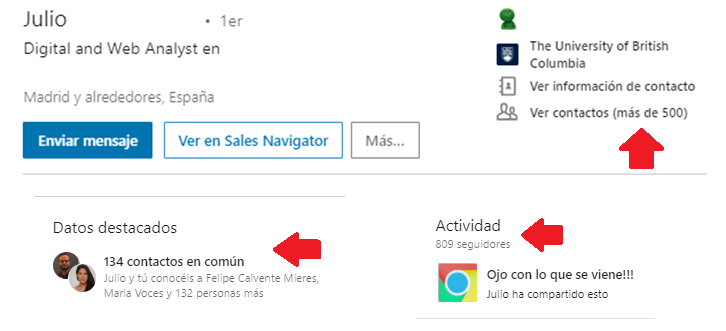 Linkedin gestión contactos - el filtro contacto de 2