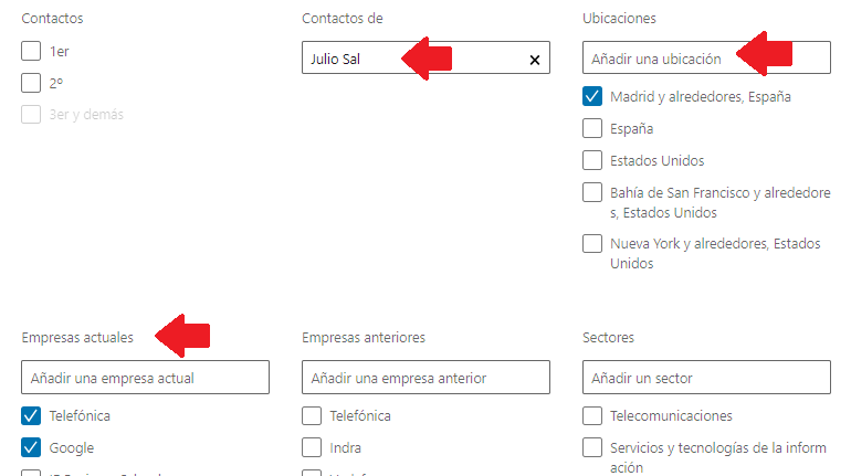 Linkedin gestión contactos - el filtro contacto de 8