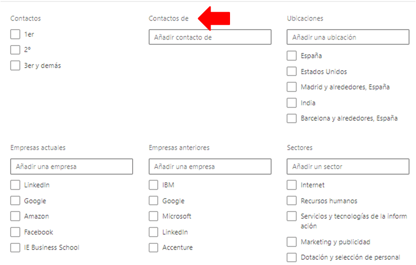 Linkedin gestión contactos - el filtro contacto de