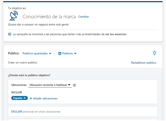 Linkedin ads - Objetivo campaña