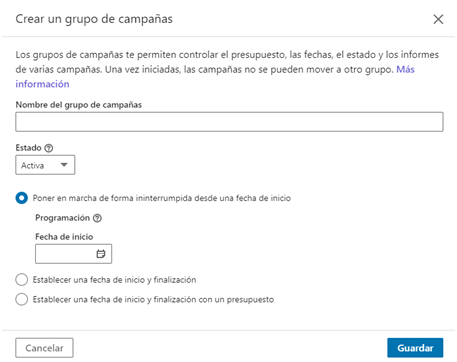 Linkedin ads - crear GRUPO campañas