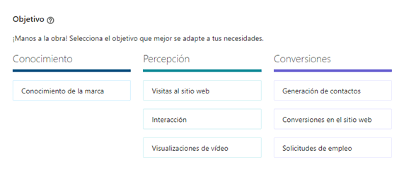 Linkedin ads - objetivo campañas