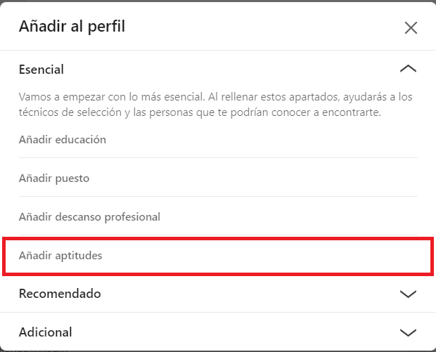 Creación del perfil de Linkedin - Aptitudes