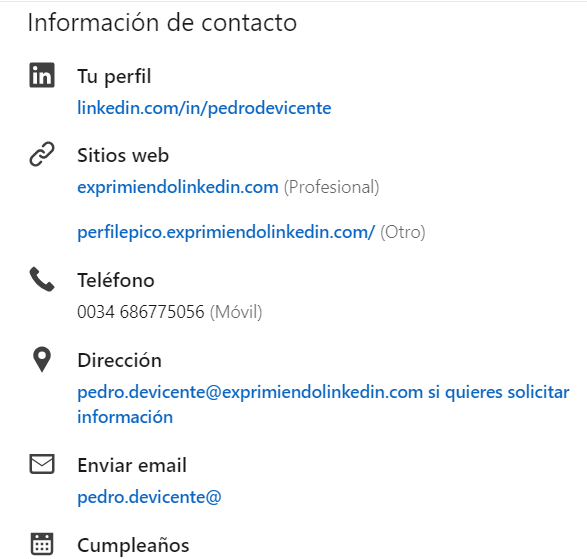 Creación del perfil de Linkedin - Información de contacto 2