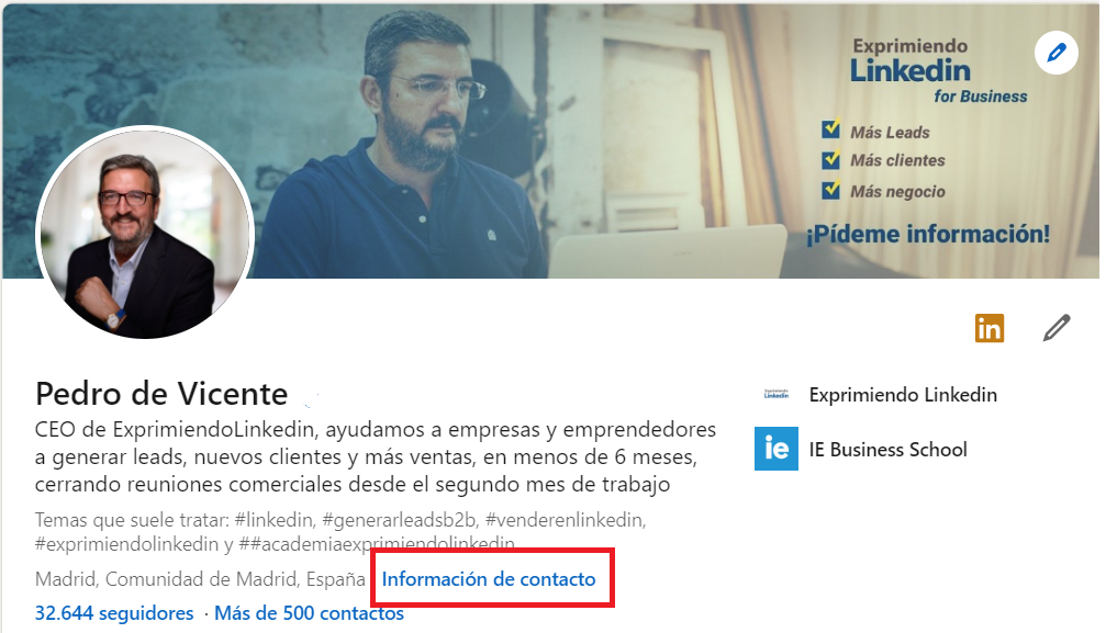 Creación del perfil de Linkedin - Información de contacto