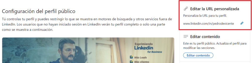 Creación del perfil de Linkedin - personaliza URL perfil linkedin 4