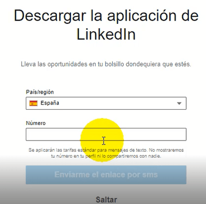 Crear cuenta en Linkedin - app móvil