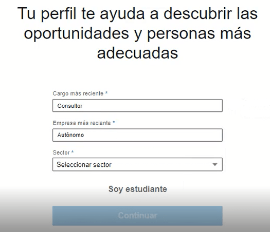 Crear cuenta en Linkedin - cargo y empresa