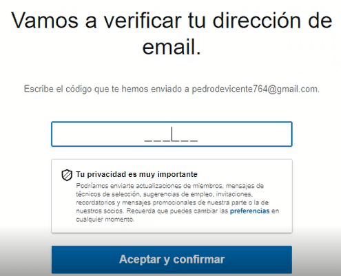 Crear cuenta en Linkedin - verificar correo electrónico