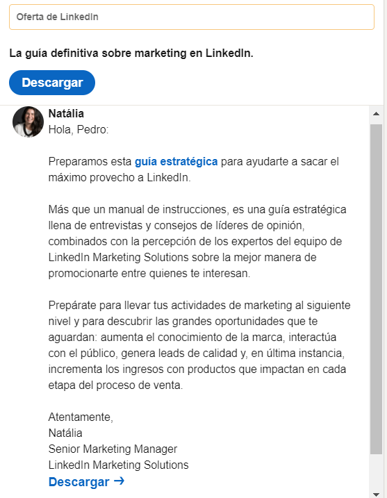 Anuncios de mensajes Inmail en Linkedin