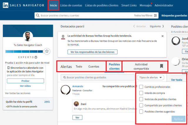 Linkedin sales navigator - página de inicio