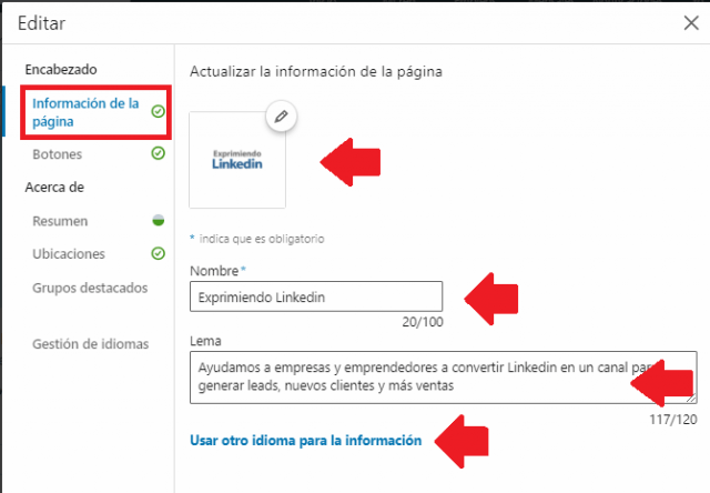 La página de empresa - encabezado 1