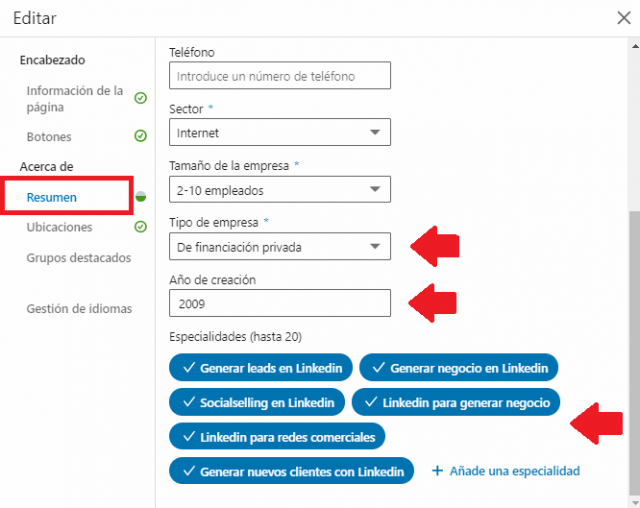 La página de empresa en Linkedin - Acerca de 2