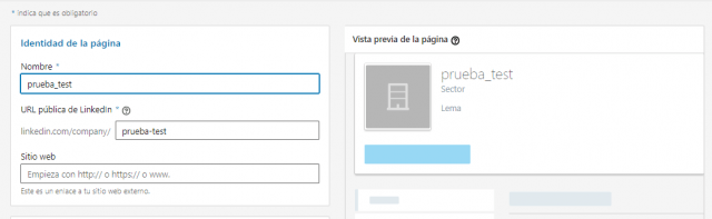 Página de empresa en Linkedin Identidad de la página