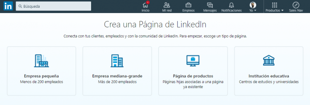 Tipo de página empresa Linkedin